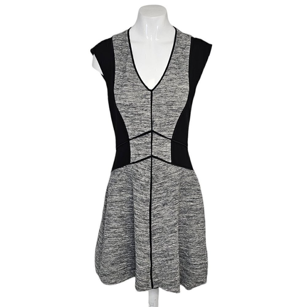 Rebecca Taylor Black Panel Stretch Knit Fit & Flare Mini Dress Size 2